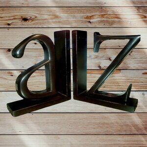 Pair Dark Wood Bookends - Alphabet - Lowercase A -Z - Vintage IKEA - 10" H x 6"L